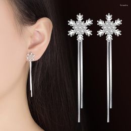 Dangle Earrings 1 Pair Fashion Silver Plated Snowflake Women Temperament Mid Length Back Hanging Jewelry Accessories