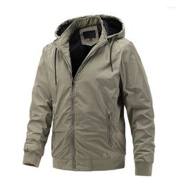 Men's Jackets Trend Mens Jacket Hooded Khaki Windbreaker Coat Spring Autumn Simple Waterproof Windproof Male Sportswear