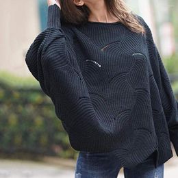 Women's Sweaters 2023 Pullover Solid Colour Batwing Sleeve Knitted Sweater Flower Edge Hem Hollow O-Neck Women Knitwear For Autumn Winter
