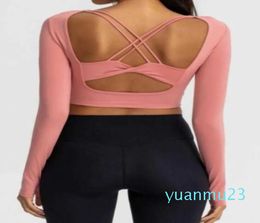 Sexy Back Yoga Outfits Tops Gym Clothes Women Breathable Running Fitness Leisure Sports Tshirt Workout Exercise Casual Long