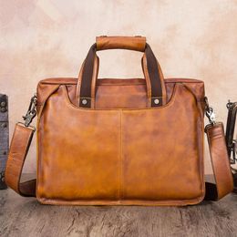 Briefcases Vintage Leather Men's Briefcase Handmade Laptop Bag Men Cowhide Handbag Real-leather Shoulder Messenger Bags