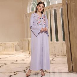 Ethnic Clothing Kaftan Embroidery V Neck Eid Muslim Women Loose Dress Abaya Party Dresses Ramadan Abayas Caftan Elegant Vestidos 2023