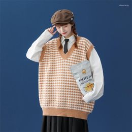 Women's Sweaters Korean Streetwear Fashion Casual Pullovers Sweater Vest Japanese Oversized V-Neck Sleeveless Pullover Waistcoat For Men