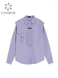 Women's Blouses Women Purple Shirts And Elegant Long Sleeve Shirt 2000s Y2k Korean 90s Vintage Harajuku Polo-Neck Blouse Clothes