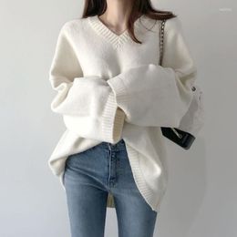 Women's Sweaters 2023 Autumn And Winter V-neck Pullover Loose White Bottoming Sweater For Women Korean Lazy Style Black