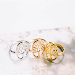 Min 1pc Gold Silver Rose Gold Plated Tree Ring Unique Design Tree of Life Ring Round Tree Pattern Ring JZ101253O