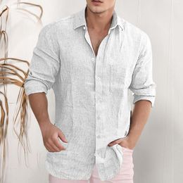 Men's Casual Shirts Button Down Cotton Shirt Mens Loose Solid Color Lapel Pocket Long Sleeve For Men Gentleman