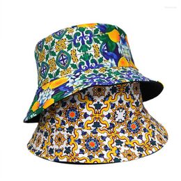 Berets Reversible Bucket Hats Women Men Summer Fashion Print Panama Female Outdoor Sunshine Beach Sunscreen Fisherman Caps Hip Hop Hat