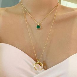 Titanium With 18K Gold Natural Green Stone Geo Necklaces Women Jewellery Punk Party Designer Club T Show Korea Japan Q0531278q