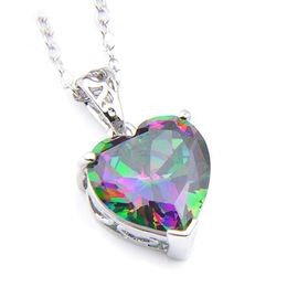 Luckyshien 6Pcs Lot Classic Jewelry Fire Mystic Topaz Gems Silves Rainbow Heart Pendants For Women Cz Zircon Necklaces Pendants Wi341P