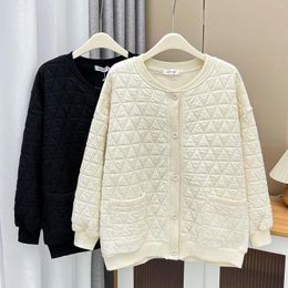 Outerwear Womens Plus Size Sweatshirt Jacket Autumn Casual Clothing Fashion Stand Collar Baseball Uniform Outwear Argyle Quilted Coats