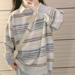 Women's Sweaters Pullover Sweater Women Loose Autumn O Neck Long Sleeve Brand Design With Unique Striped Knitwear Female