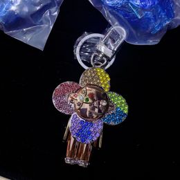 Colorful diamond crystal inlay New Astronaut Sunflower Flower Car Keychain Women Key Chain Couples Key Hanging Accessories Bag Creative Gift Luxurious Jewelry 545