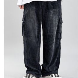 Spring Men Casual Corduroy Cargo Pants Men Slacks Loose Fit Overalls Pants With Pockets Men Hip Hop Pant Plus Size M-2XL244r