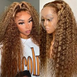 Synthetic s Highlight Human Hair 13X6 Deep Wave Curly Colored Honey Blonde Lace Frontal for Women Ombre Front 231007