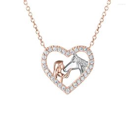 Pendant Necklaces Heart Girl And Horse Necklace For Women Mom Crystal Inlaid Zircon Bling Exquisite Geometry Jewelry Accessories