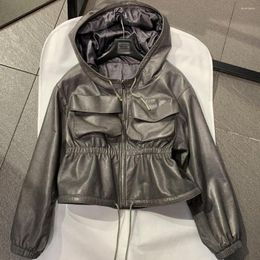 Women's Leather Ladies Real Jacket Hooded Women Quality Genuine Sheep Coat With Pockets