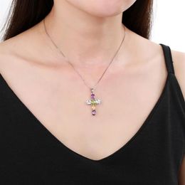 GEM'S BALLET 925 Sterling Silver Cross Necklace For Women Natural Amethyst Topaz Colorful Gemstone Pendant Jewelry 2021190p