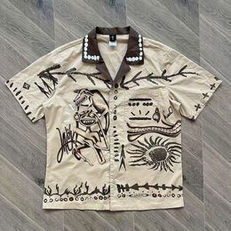 Print Men Women Shirts Summer Short Sleeve Shirt Button Up Khaki 24ss