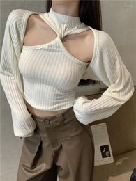 Women's Sweaters Sweet Fashion Sexy Two Pieces Knitted Sweater Halter Vest Cardigan For Women Korean JK Chic Twist Design Ladies Top Wear