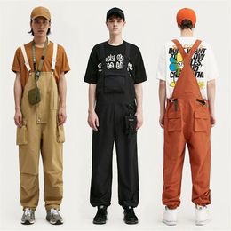 Strapback Mens New Designer Overalls Broadcloth Cargo Pants Loose Fit Casual Hip Hop Streetwear Fashion Pocket Polyester Cargo Tro289N