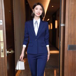Zweiteilige Damen-Hosen, formell, blauer Blazer, Damen-Business-Anzüge, Hosen- und Jacken-Sets, Damen-Arbeitskleidung, Büro-Uniformen, Hosenanzüge