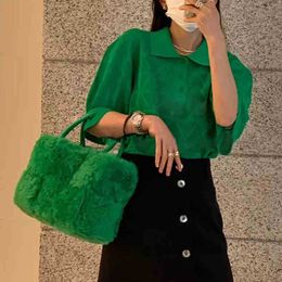 Faux Fur Big Tote Bag Women Lambswool Woven Handbag Designer Brand Shoulder s Fashion Lady Winter Furry Top-Handle 220519