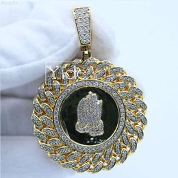 Designer Jewelry Fashion personalized bling necklaces hip hop jewelry pray circle pendants with cuban chain shaped edge