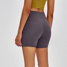 Solid Colour Nude Yoga Align Shorts lu-64 High Waist Hip Tight Elastic Training Women's Pants Running Fitness Sport Biker 271t