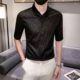 Men's Casual Shirts Summer Half Sleeve For Men Colorful Polka Dots Slim Shirt Business Formal Dress Social Party Tuxedo Blouse