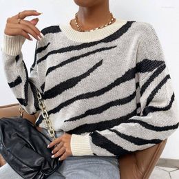 Women's Sweaters Fashion Zebra Pattern Pullovers Knitted Sweater Women Loose Autumn Winter O Neck Casual Long Sleeve Knitwears 28483