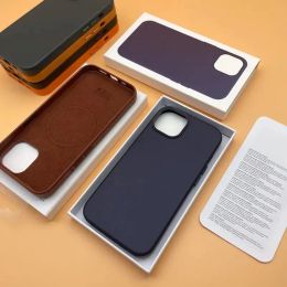 Кожаный магнитный чехол для телефона для iPhone 15 14 Pro Max. Совместим с чехлом для мобильного телефона MagSafe из искусственной кожи с логотипом и розничной упаковкой.