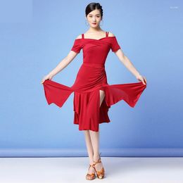 Stage Wear Fashion Women Dance Clothes International Performance Costumes Salsa Samba Sling Dress Off Shoulder Irregular Latin