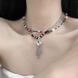 Pendant Necklaces Vintage Chinese Style Ruyi Lock Necklace Handmade Sweet Colorful Beads Chain Choker For Women Female Fashion Jewelry