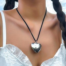 Chains Exaggerated Big Love Heart Pendant Choker Necklace For Women Goth Black Adjustable Rope Chain Jewellery Accessories Steampunk Men