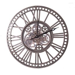 Wall Clocks American Vintage Gear Clock European Metal Art Living Room Decoration Creative Pointer Quartz