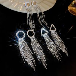 Dangle Earrings Luxurious Rhinestone Geometric Chain Tassel Long Drop For Women Personalised High-end Simple Jewellery