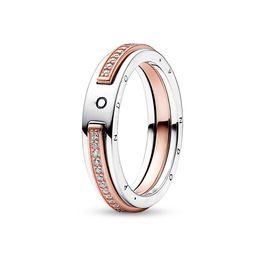 New High Quality Popular 925 Sterling Silver Cheap Rose Gold Signature and Bi-Material Pave Rings For Women Original Pan Dora Jewelry