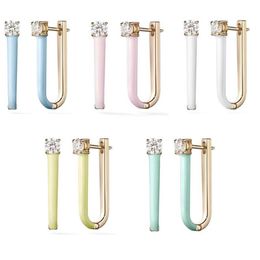 Hoop & Huggie 2021 Summer Fashion Jewelry Gold Color 5A CZ Pastel Enamel U Shaped Hoops Earring Whole221j