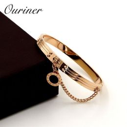 Black Round Tag Chain Bangles Roman Numerals Bracelet For Women Classic Brand Jewelry Stainless Steel Rose Gold Bracelets 104-2244y