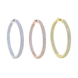 Summer Fashion Loop Earring Round Circle Micro Pave Cubic Zirconia 50mm Big Hoop Earrings Jewelry For Women Party Wedding & Huggie213b