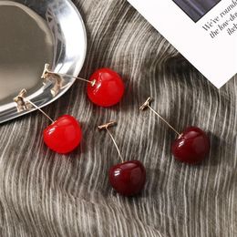New Fashion Red Cherry Fruit simple Earrings Fo Dangle Earrings Sweet Long Pendant Girl Gift Summer Korea Jewelry228V