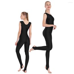 Stage Wear AOYLISEY Women Tank Unitards With Strrup Scoop Neck Dance Gymnastics Jumpsuits Full BodySuits Workout Costume Dancewear