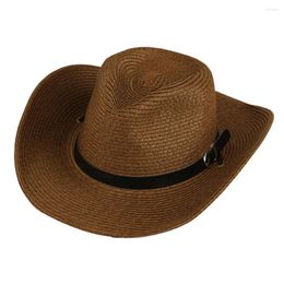 Berets Stylish Straw Hat Hemming Soft Western Cowgirl Braided Jazz Solid Colour Cowboy Costume Accessories