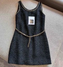 926 2023 Milan Style Runway Dress Autumn Crew Neck Sleeveless Blue Brand Same Style Empire Womens Dress Fashion meiwuzh