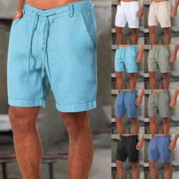 Men's Shorts Spring Summer Men Pants Sports Solid Colour Sport Linen Beach Trousers Quality Soft Man Pocket Drawstring 2023