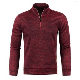 Men's T Shirts Men T-shirt 2023 Autumn Winter Neckline Zipper Knit Shirt Sleeves Thin Velvet Top Sweater Coat Clothing Vintage Tshirts