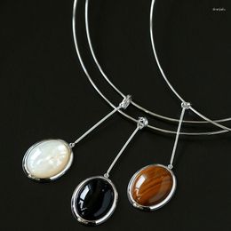 Pendant Necklaces LONDANY Necklace Product Personalized Fashion Black Agate White Shell Natural Stone Oval Collar