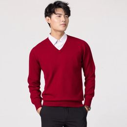 Men's Sweaters Man Pullovers Winter Fashion Vneck Sweater Wool Knitted Jumpers Male Woolen Clothes Standard Tops 231007