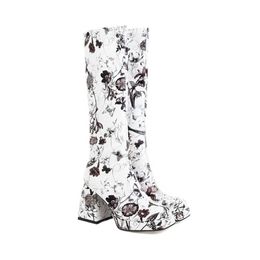 40-43 autumn and winter flower Colour matching thick high heel thick sole women's sleeve high sleeve boots w231 231003